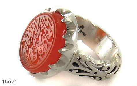 انگشتر نقره عقیق یمنی قرمز مردانه دست ساز [انا خادم الحسین المظلوم] - 16671